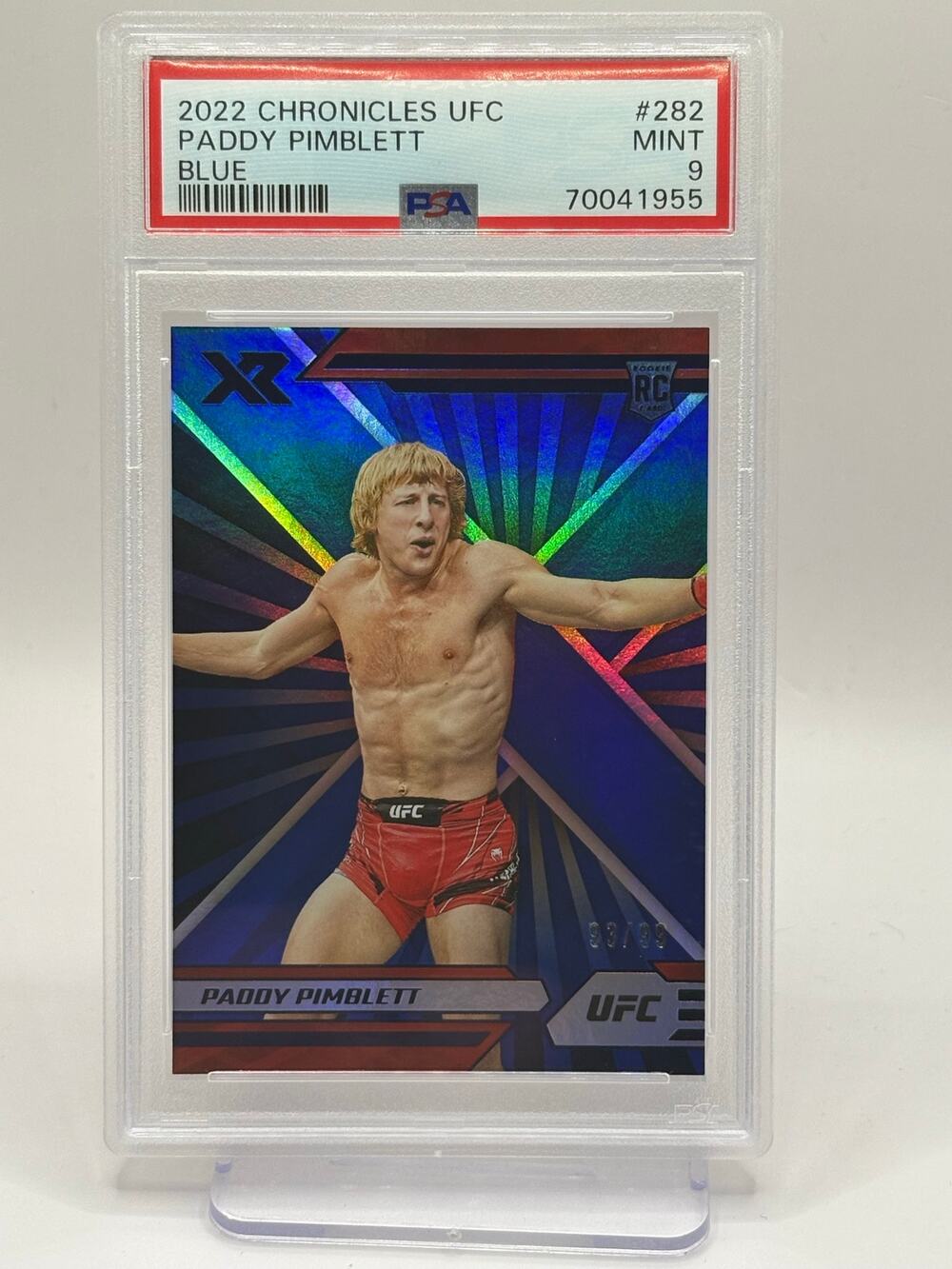 2022 Panini Chronicles UFC Paddy Pimblett Rookie Blue Refractor 93/99 SP PSA 9
